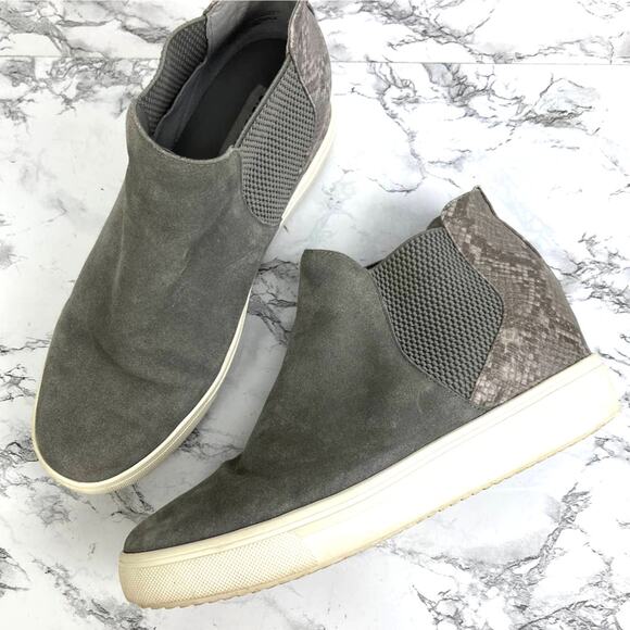 Steve Madden Sultan Gray Suede Leather and Snakeskin Wedge Pull On Sneakers 9.5 - Picture 1 of 6